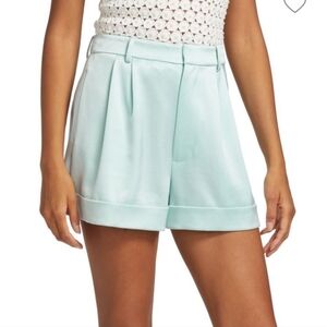 Alice + Olivia Conry Pleated Satin Shorts Pastel Blue Size 6